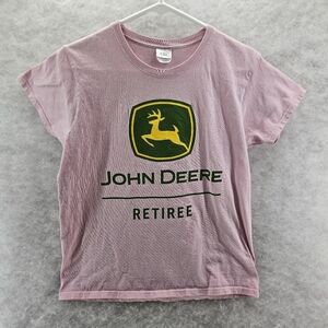 John Deere Womens‎ Medium T-shirt Pink W/ Green Yellow Logo RETIREE EUC